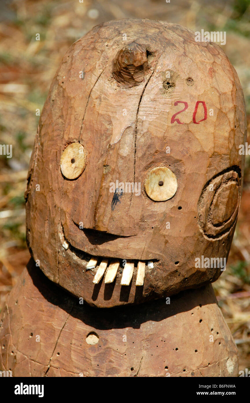 Old wooden figure as a totem pole, Konso, Ethiopia, Africa Stock Photo
