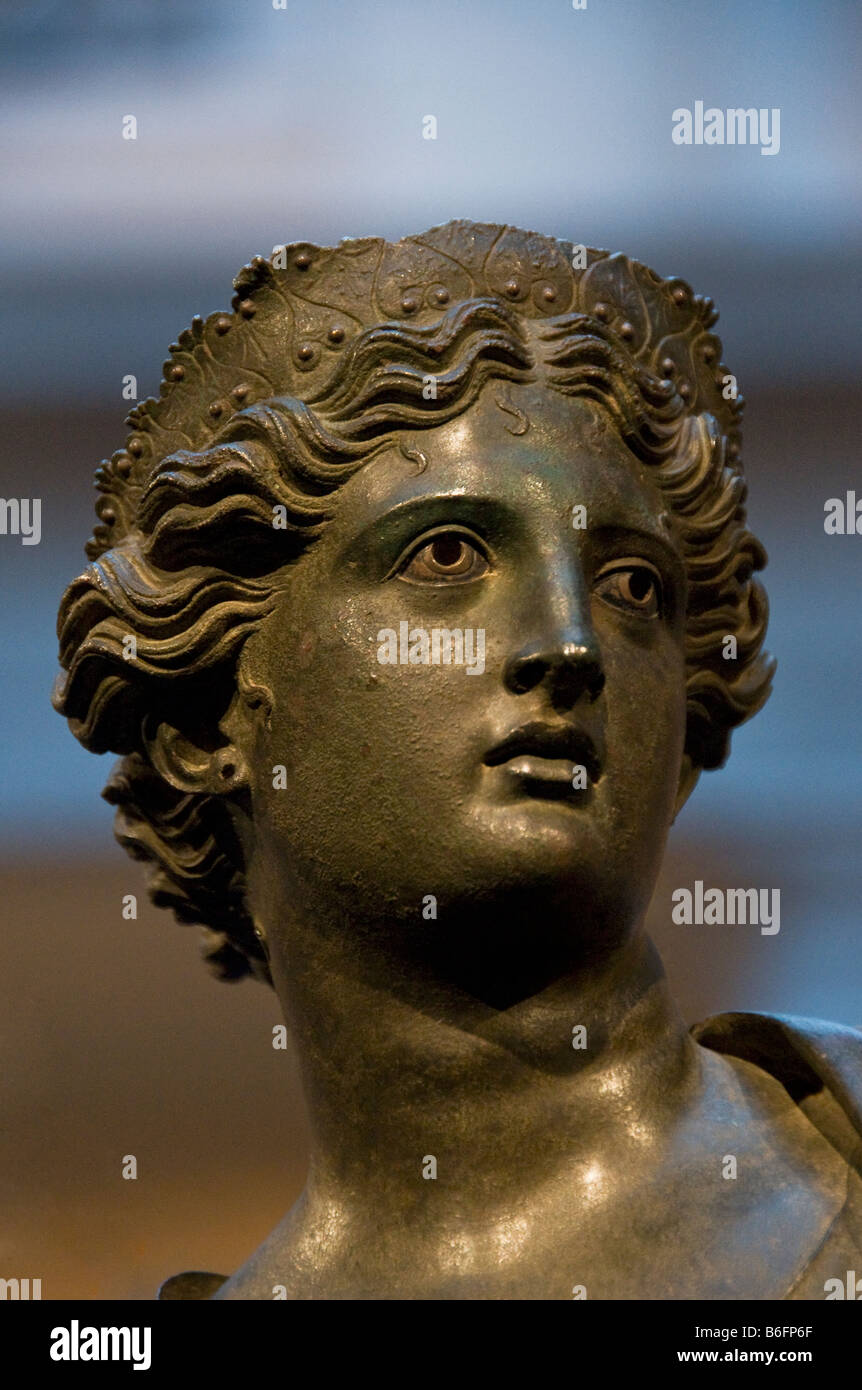Greek bronze statue of Artemis, goddess of fertility, hunt, forests and hills Stock Photo