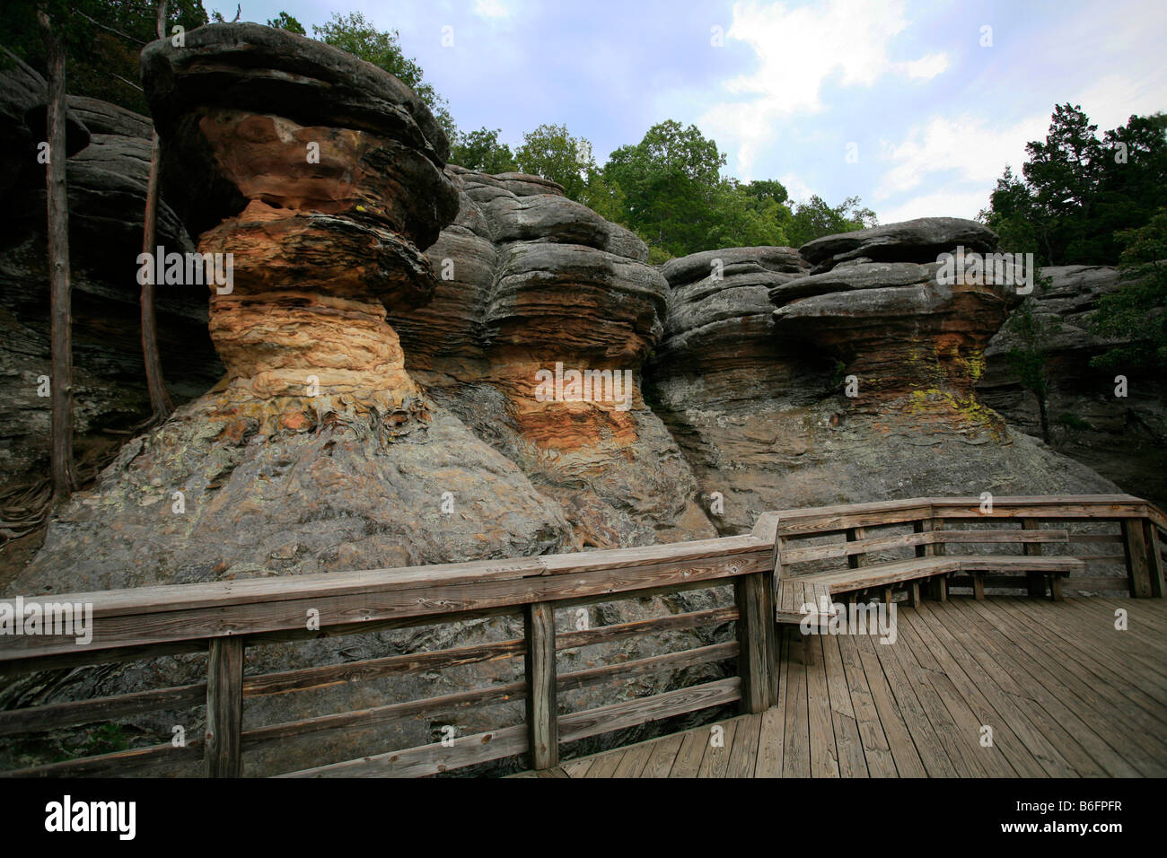 Complex iron precipitation creating wild patterns on sandstone rocks in the Garden of the Gods, Shawnee National Forest, Illino Stock Photo