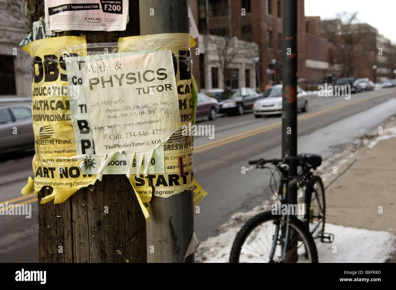 Posting advertising a math and physics tutor in Ann Arbor Michigan USA Stock Photo