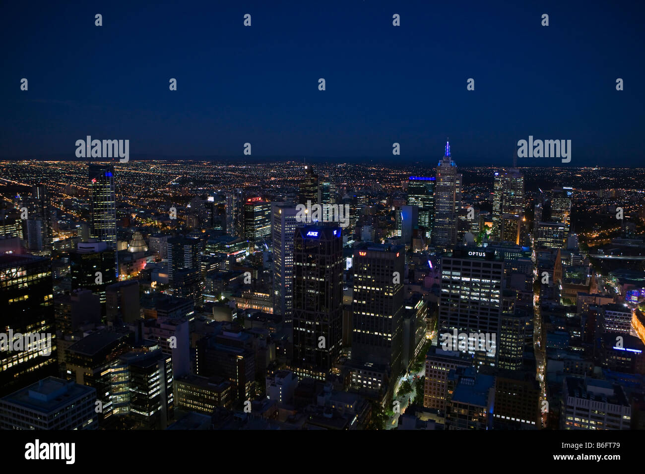 Aerial view of Melbourne, Victoria, Australia city skyline and buildings at night Stock Photo