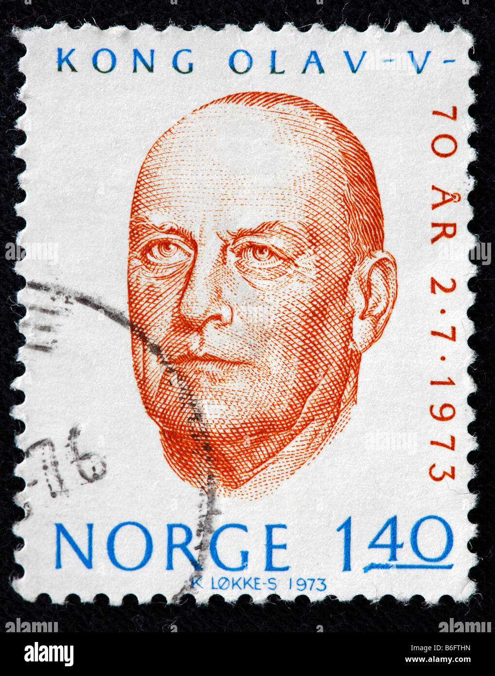 Olav V, King of Norway (1957-1991), postage stamp, Norway, 1973 Stock Photo