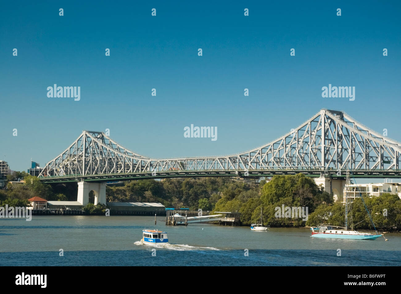 Story Bridge, a major crossing point of the Brisbane River in the city of Brisbane, Queensland, Australia. Stock Photo