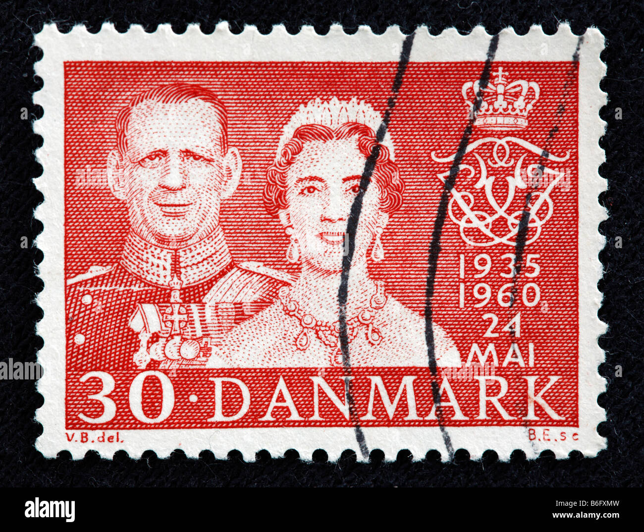 Silver jubilee of weeding of Frederick IX, King of Denmark and Iceland (1947-1972) and Ingrid of Sweden, stamp, Denmark, 1960 Stock Photo