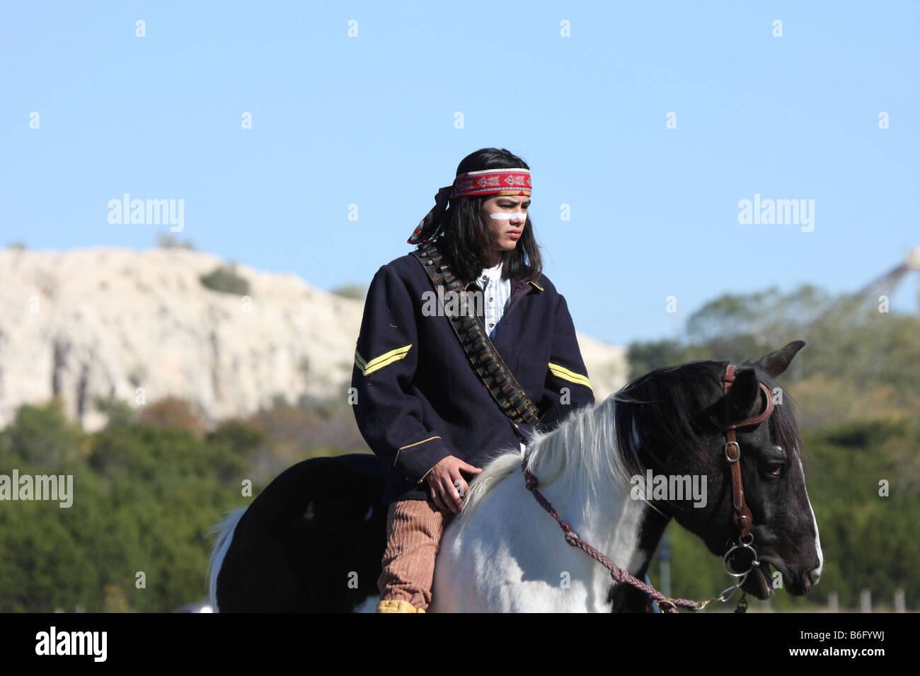 An Apache Native American Indian on a paint horse in Texas Stock Photo Alamy