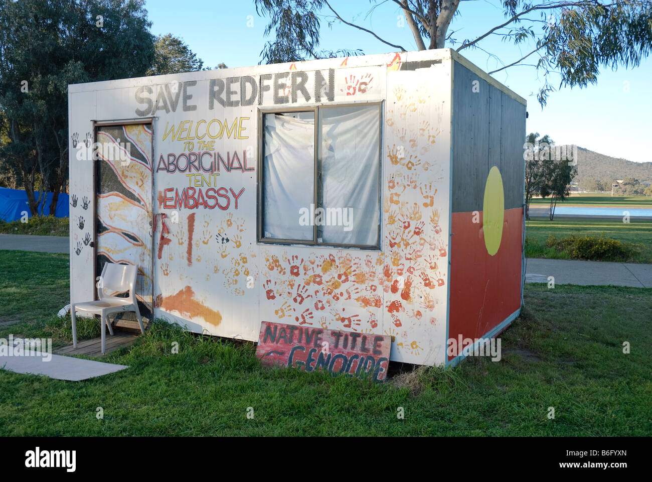 Office of the Aboriginal Tent Embassy, Canberra, Australia Stock Photo