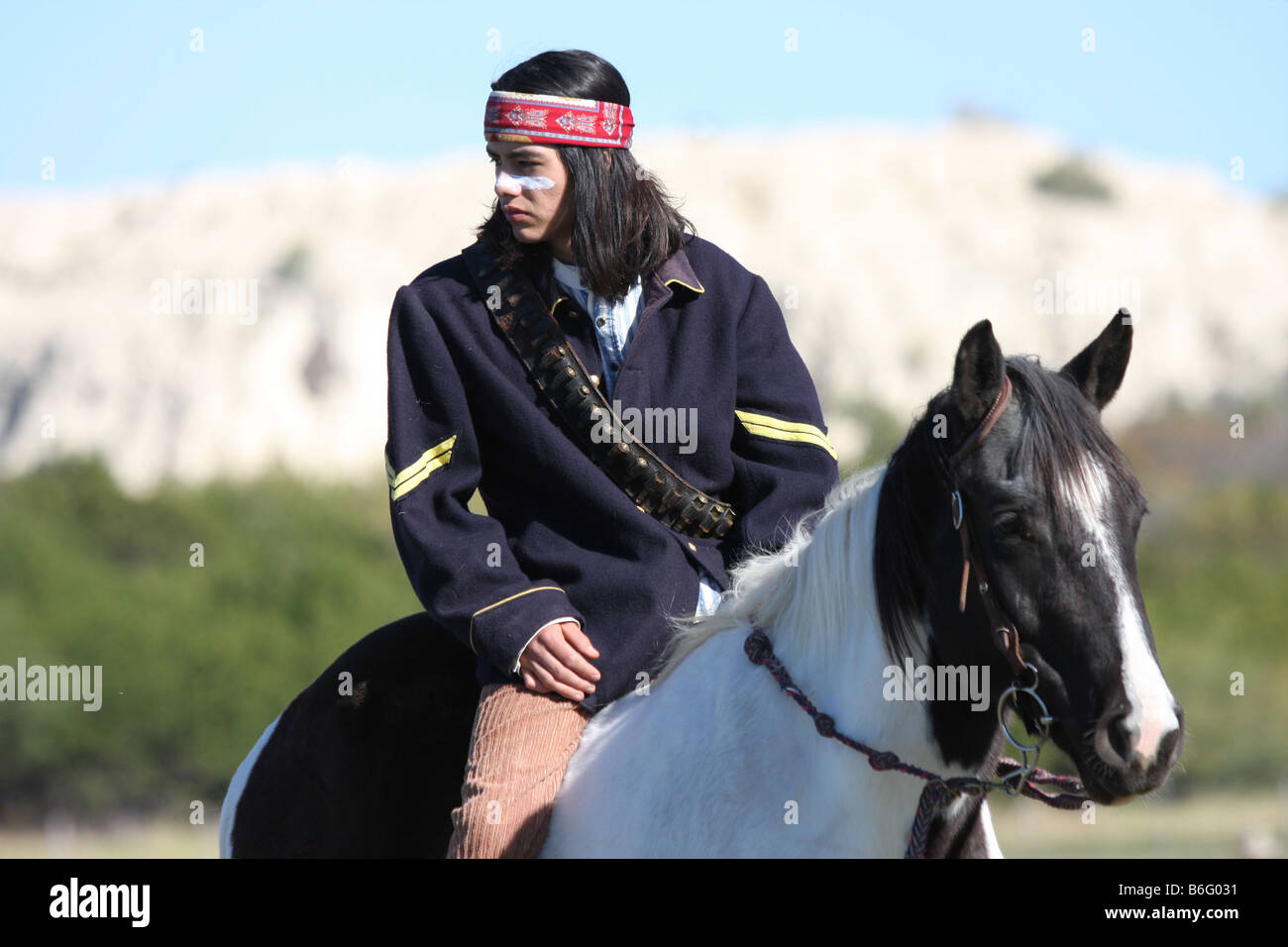 An Apache Native American Indian on a paint horse in Texas Stock Photo Alamy