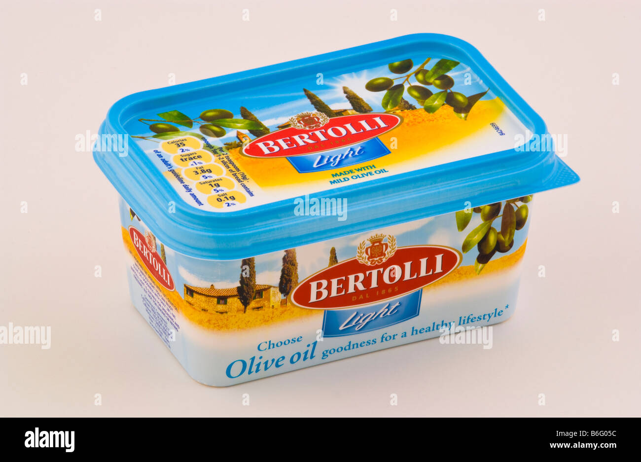 Carton of Bertolli Light spread made with mild olive oil sold in the UK