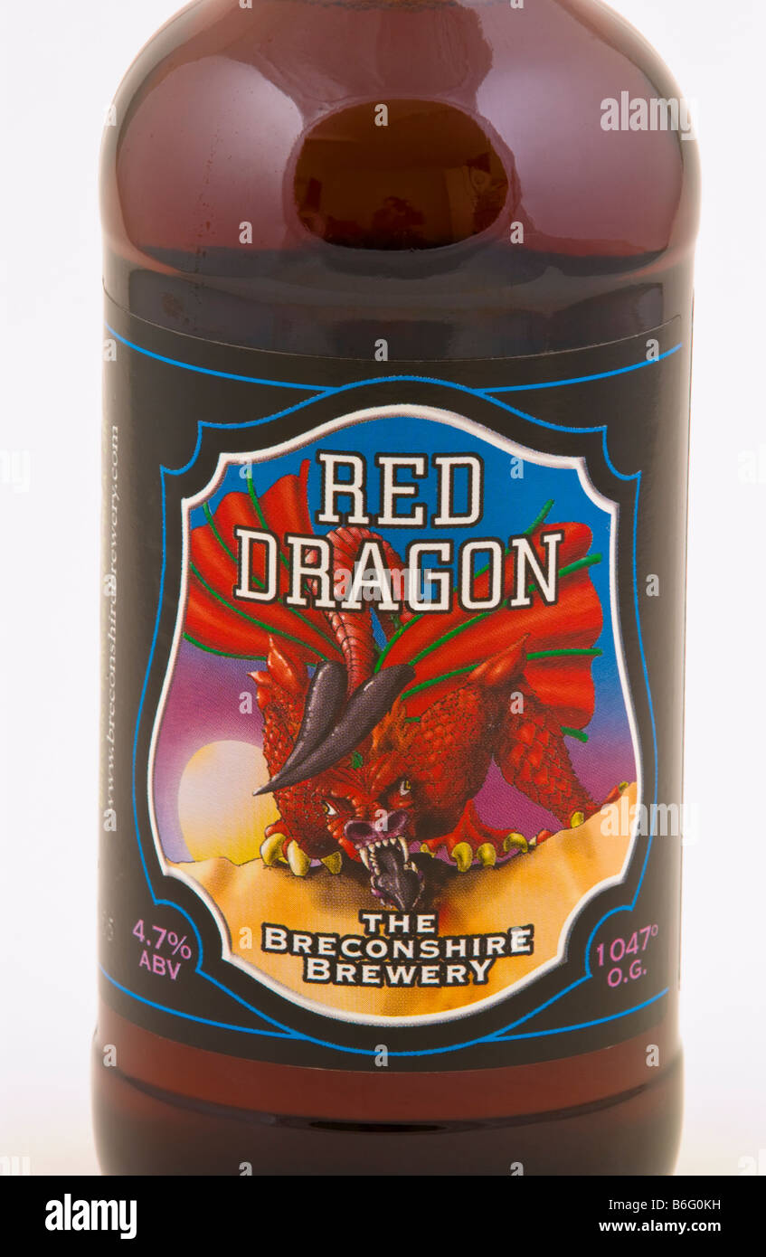 Bottle of Red Dragon beer brewed at The Breconshire Brewery Brecon