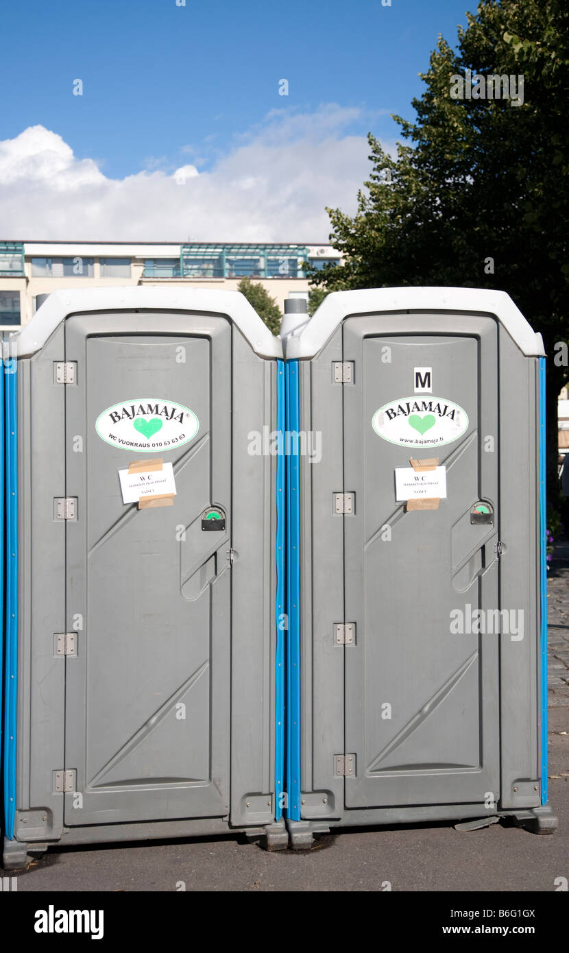 Movable modern outhouses , made of plastic , Finland Stock Photo