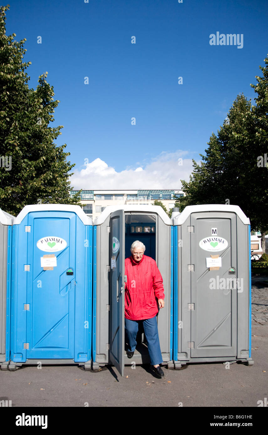 Movable outhouses , Finland Stock Photo