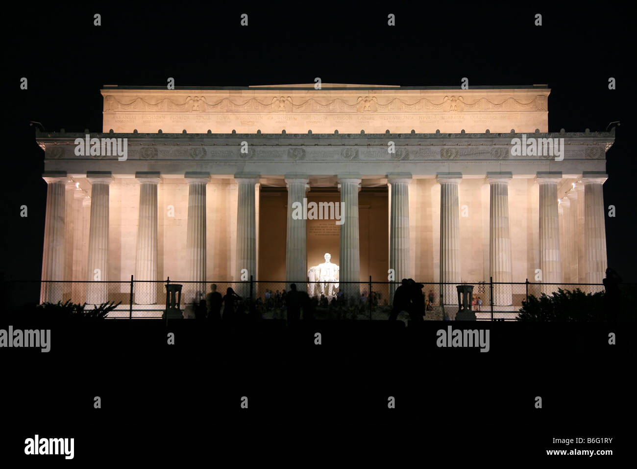 Abraham Lincoln Monument at Night, Washington DC Stock Photo