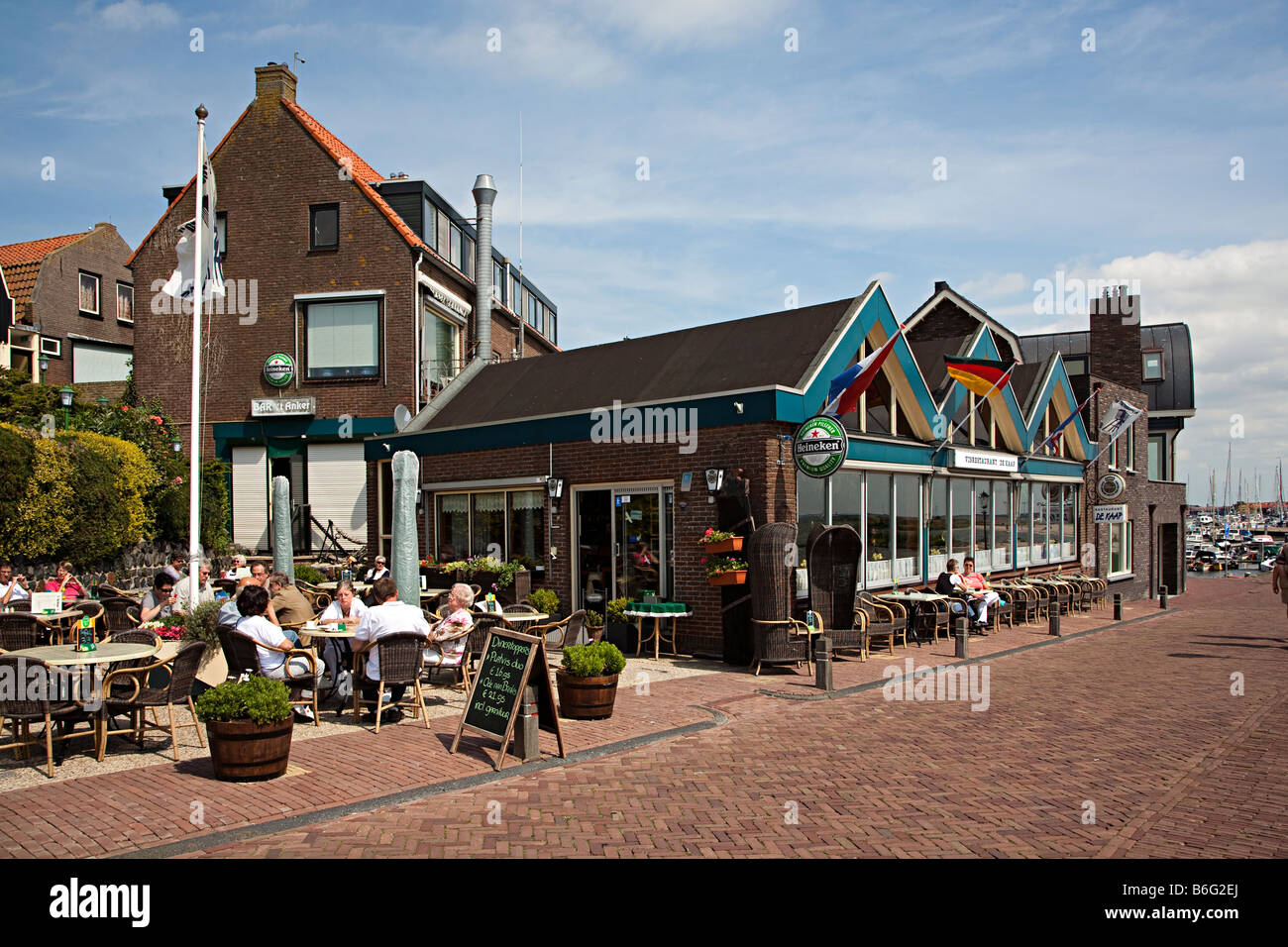 Fish restaurant on the harbour front Urk Netherlands Stock Photo
