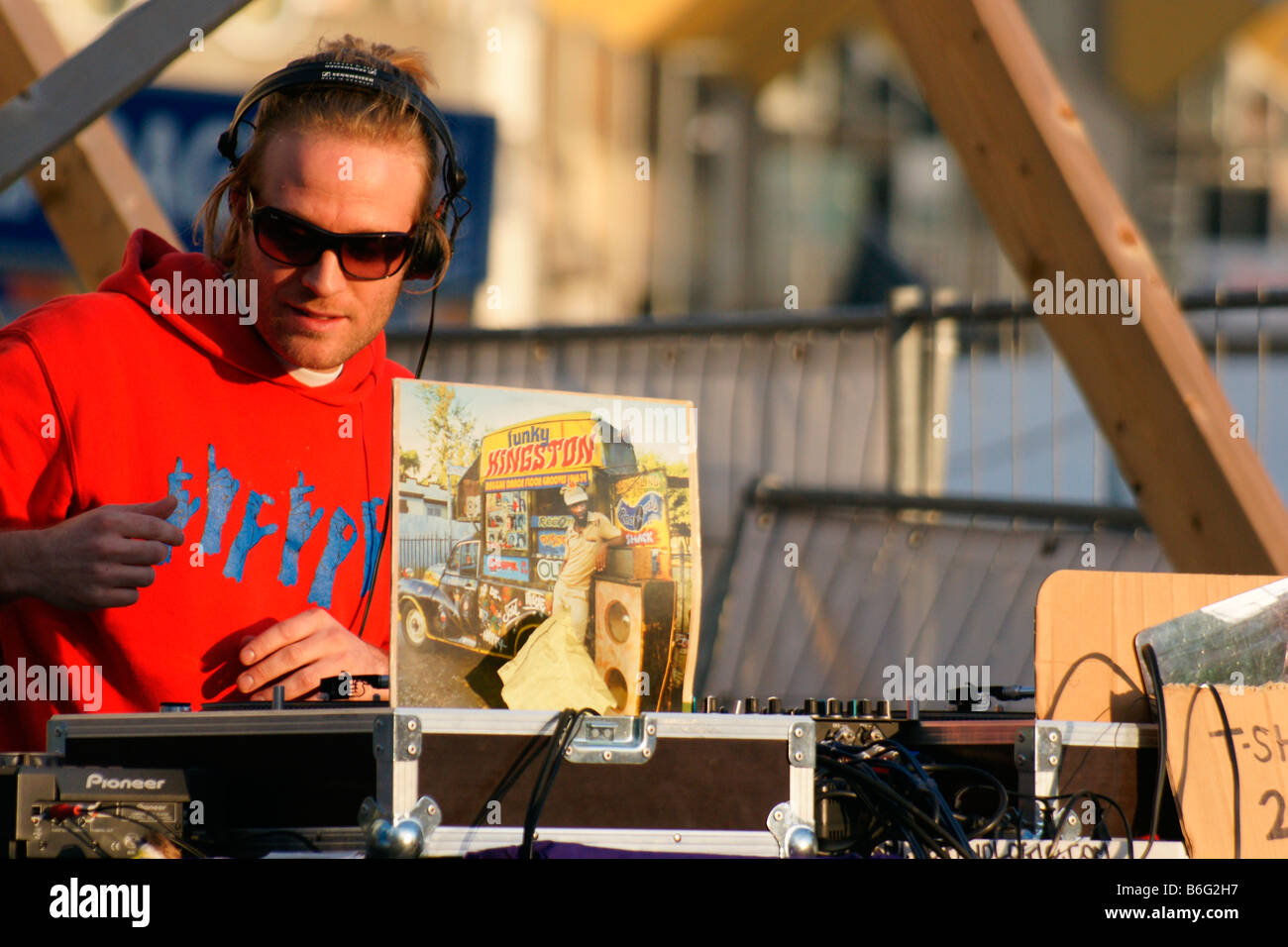 Small music techno party at street of Rotterdam Netherlands in Blaak area outdoors Stock Photo