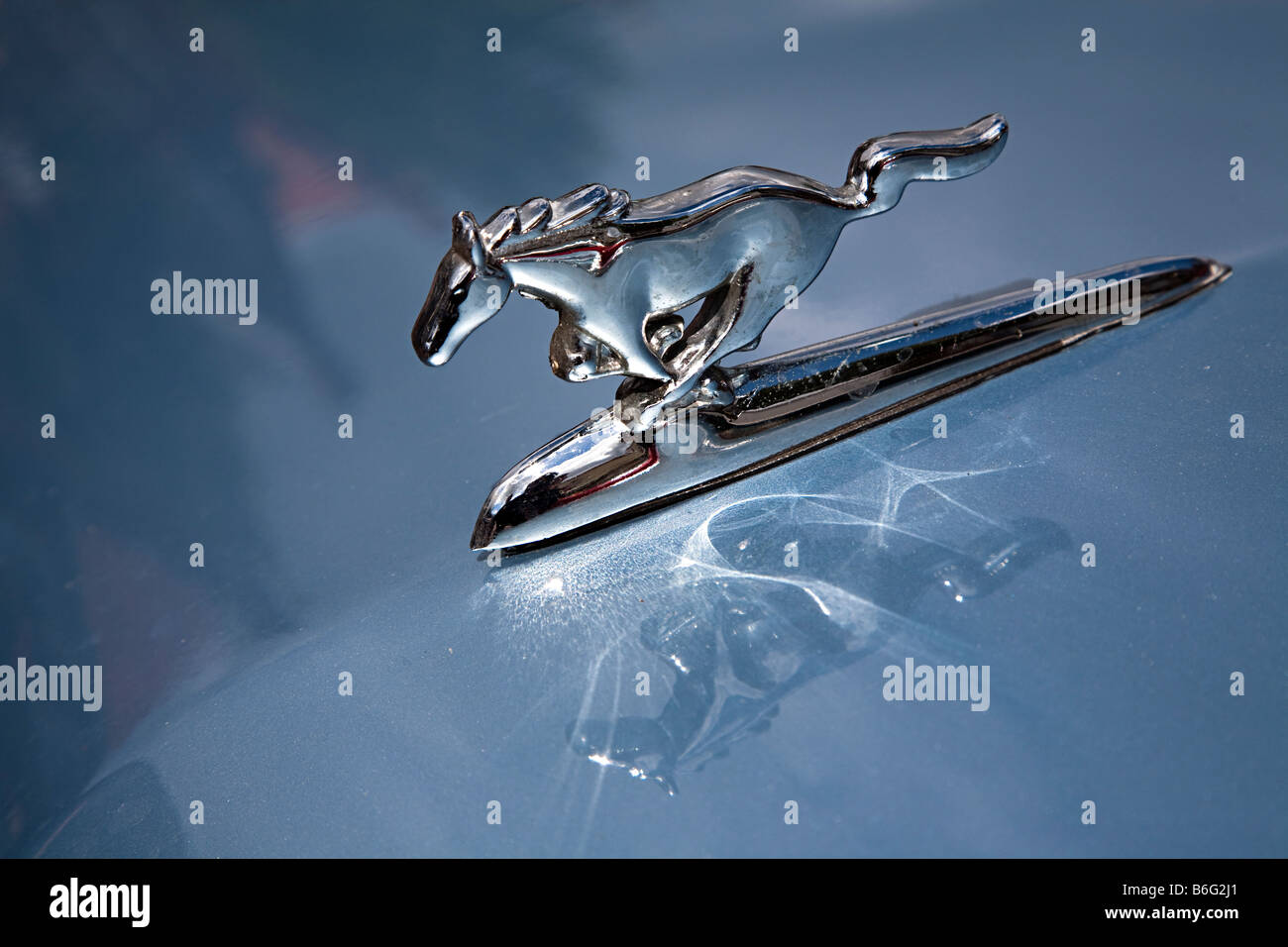 Hood ornament for Ford Mustang classic car Stock Photo