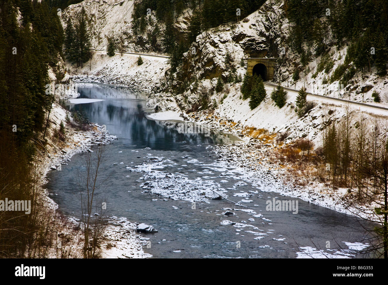 Railroad Tunnel along the Whitefish River in Coram, Montana, along the
