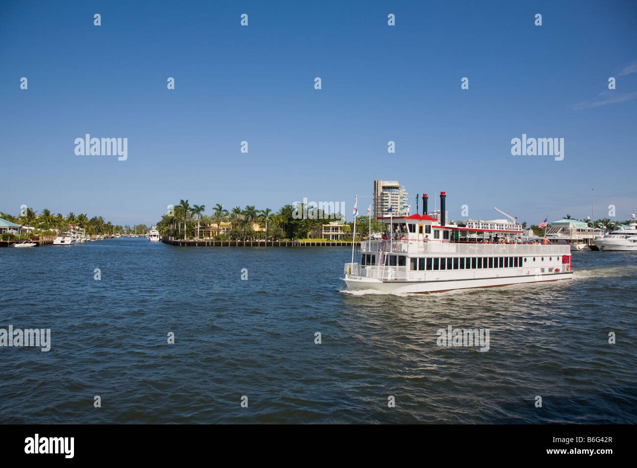 Sightseeing boat in the Atlantic Intracoastal Waterway in Fort Lauderdale Florida Stock Photo