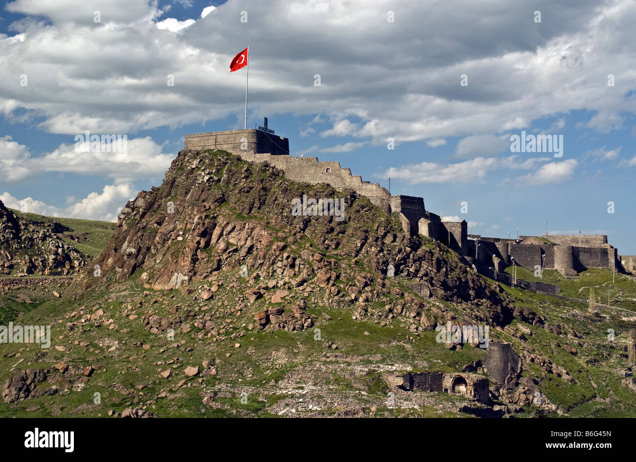 Kars Kalesi (Castle or Kale), Armenian fortress and later Ottoman citadel on hilltop overlooking city of Kars Stock Photo