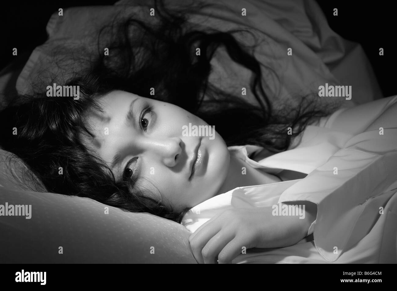 Young serene relaxed woman Black and White Stock Photos & Images - Alamy
