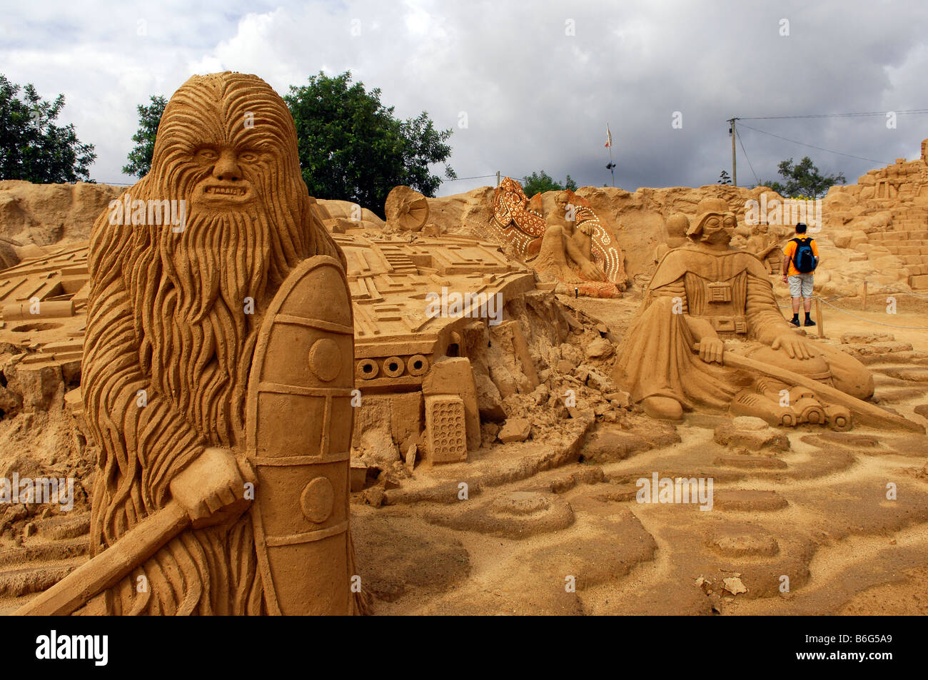 chewbacca star wars character fiesa sand festival sculpture art portugal travel tourism sci-fi movies american george lucas Stock Photo