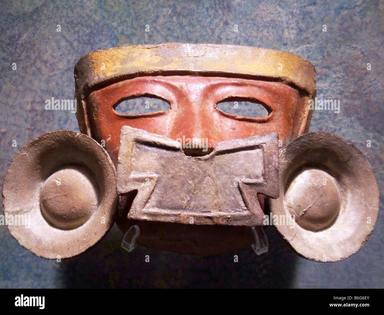 terracotta Chacmool mask, Anthropological Museum, Mexico City DF Stock Photo
