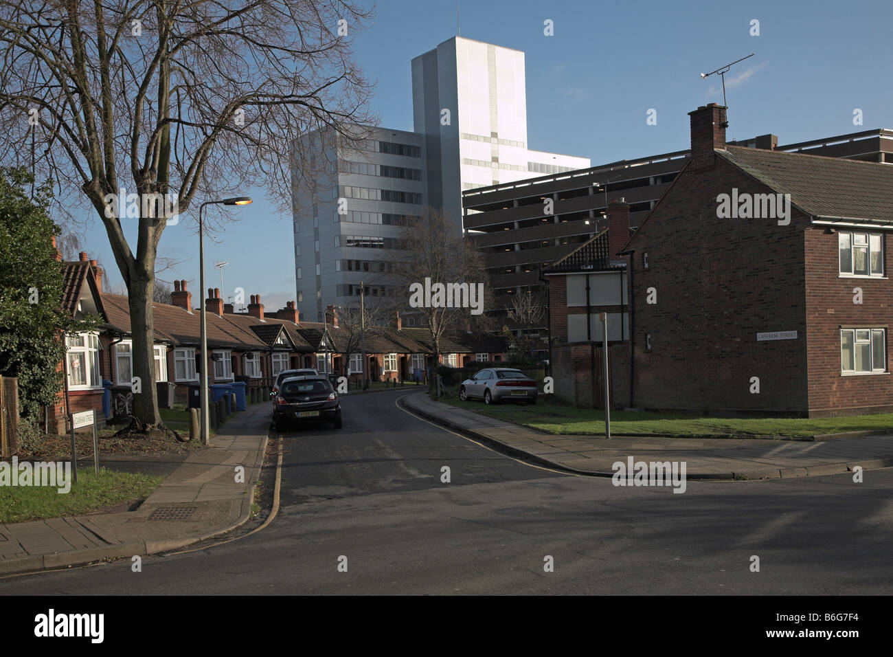 Inner city urban land use contrasts high rise offices and low rise