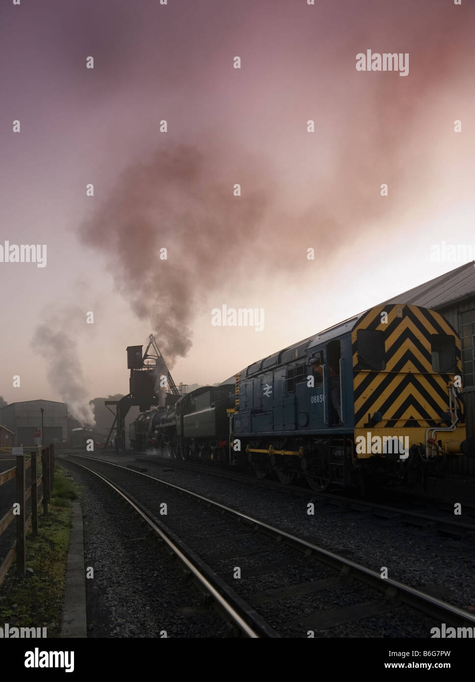Early morning on the shed at Grosmont NYMR Stock Photo