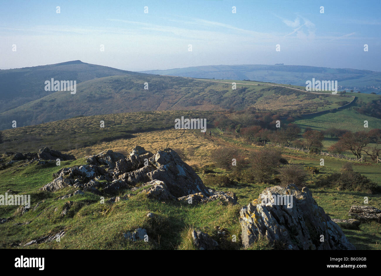 Wavering Down and Crook Peak in the Mendip Hills Somerset England Stock Photo