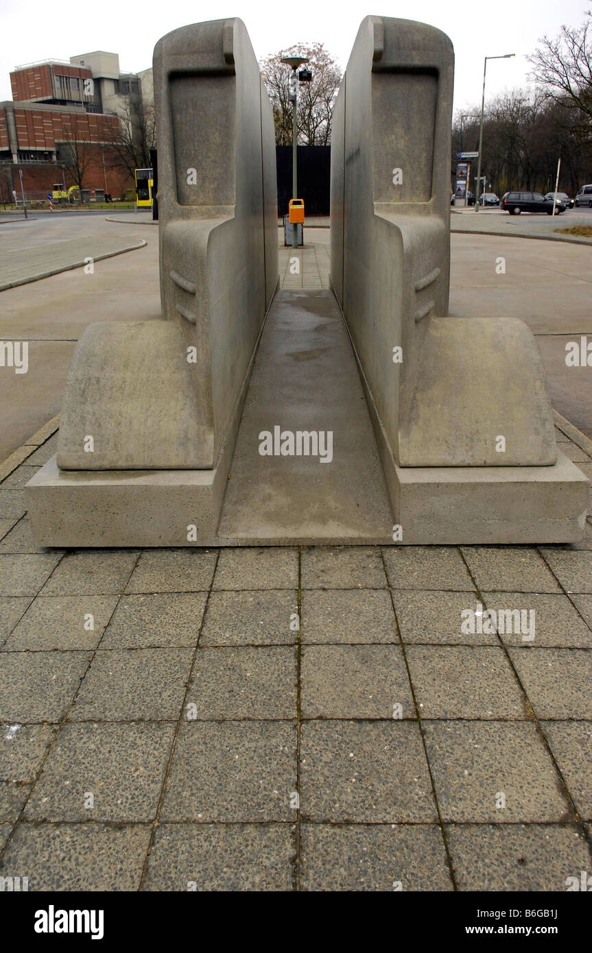 Grey bus concrete sculpture Memorial to Victims of the Nazis' Euthanasia Program berlin germany deutschland Stock Photo