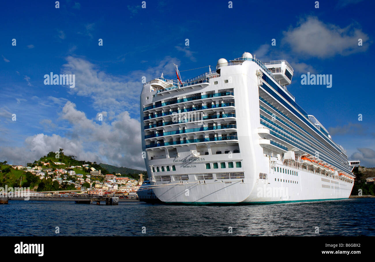 "Emerald Princess" cruise ship in dock at St Grenada in the