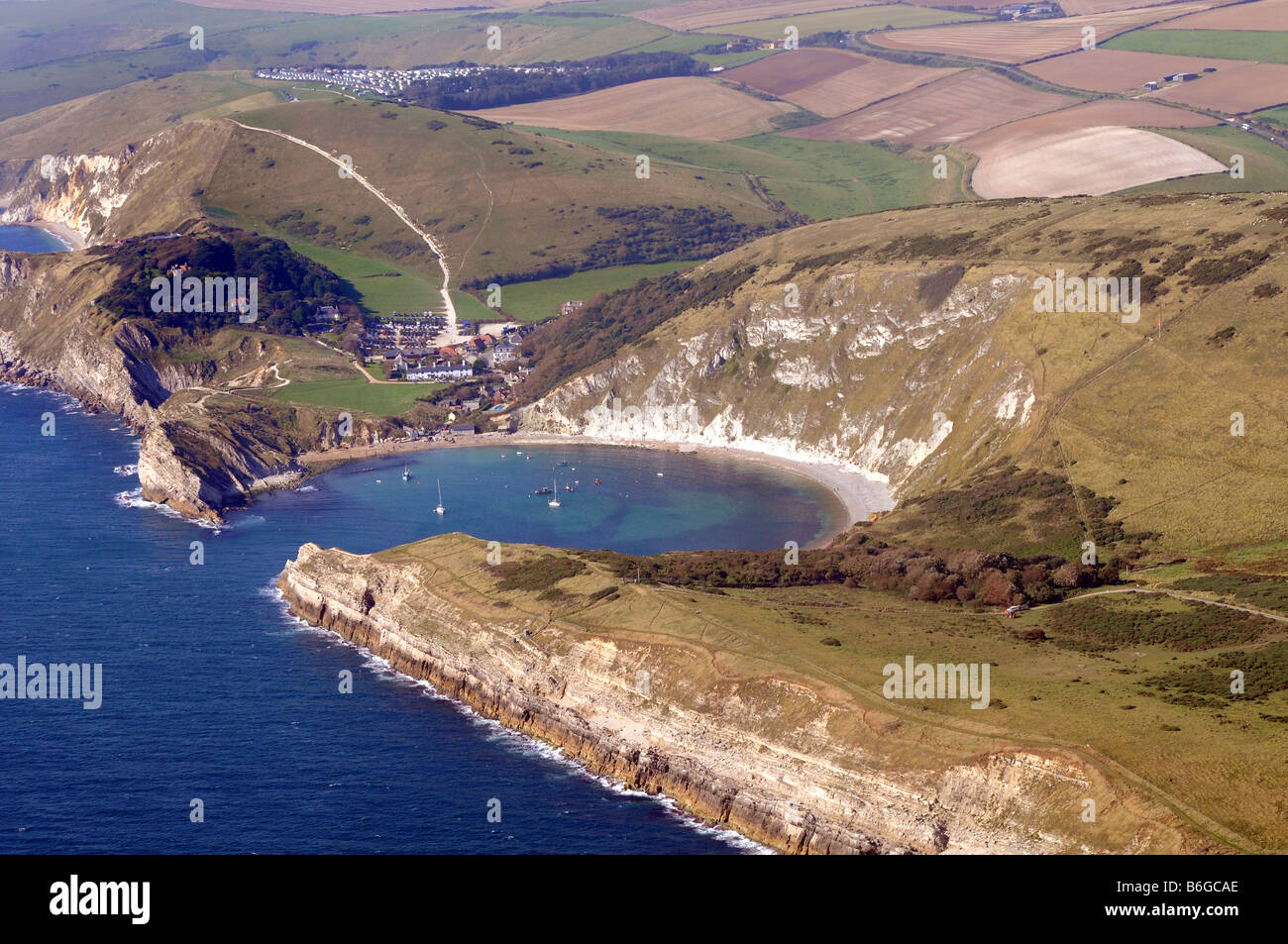 Lulworth Cove, aerial view, Dorset, Britain, UK Stock Photo