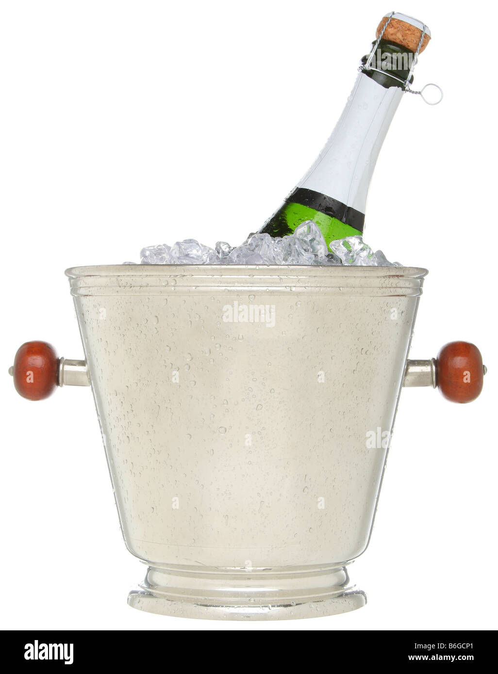 Champagne in ice bucket isolated on white Stock Photo