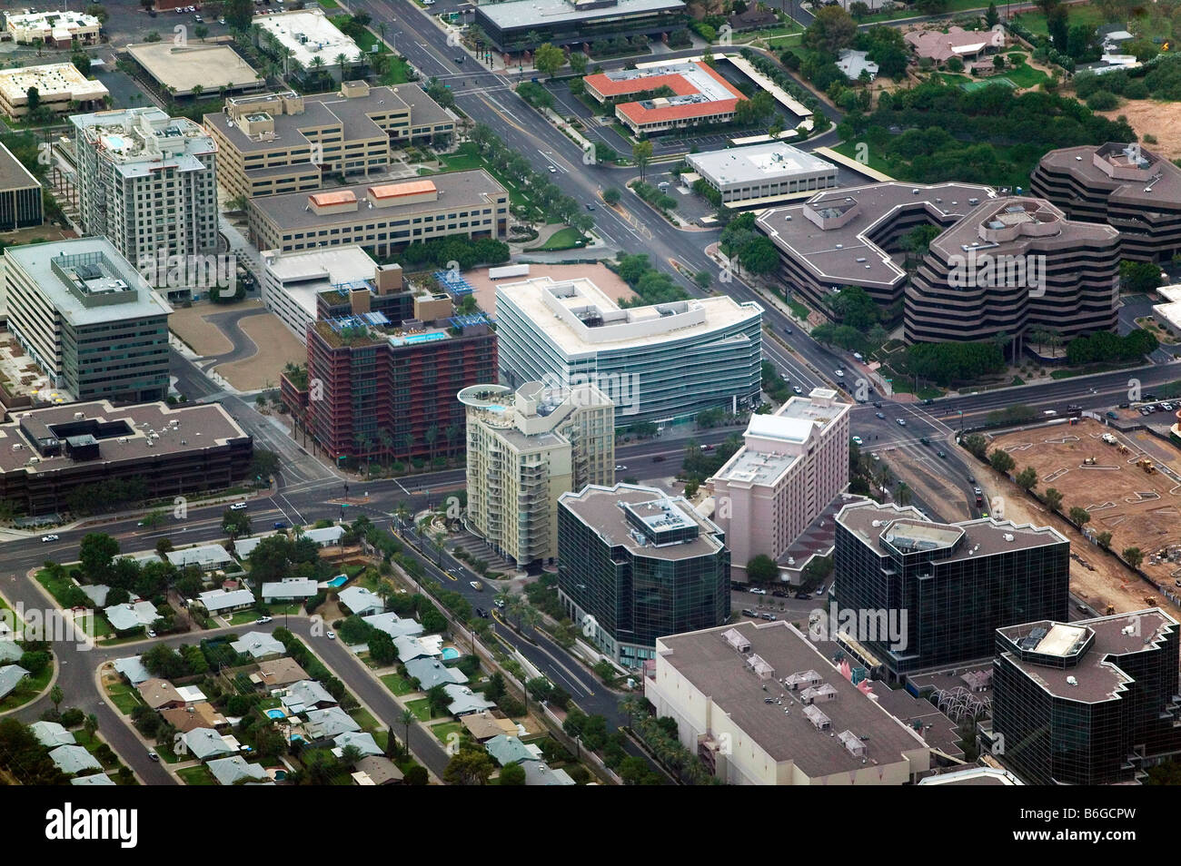 aerial view above office buildings Phoenix Arizona Stock Photo Alamy