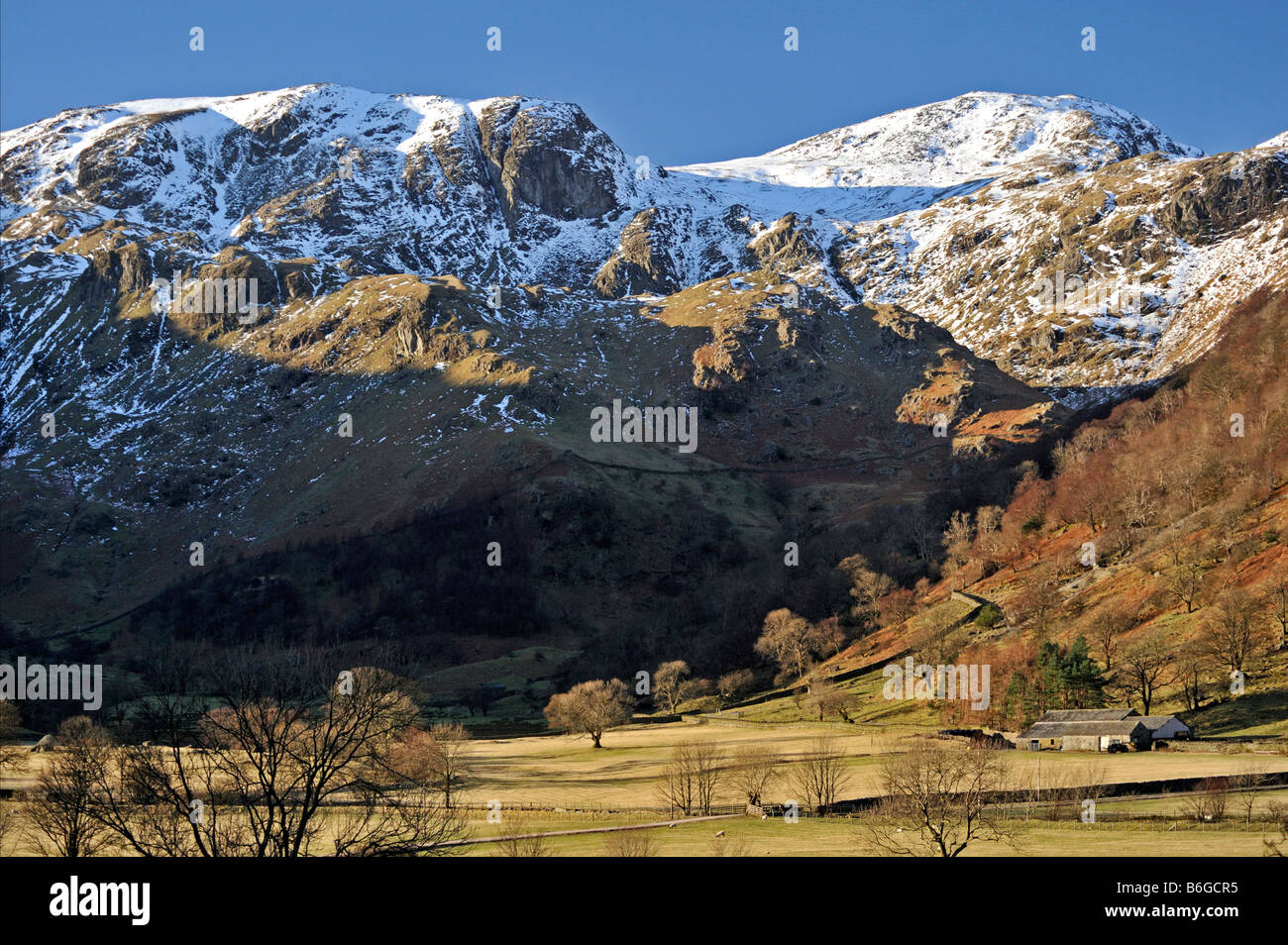 Dove Crag and Hart Crag from Dovedale. Lake District National Park, Cumbria, England, United Kingdom, Europe. Stock Photo