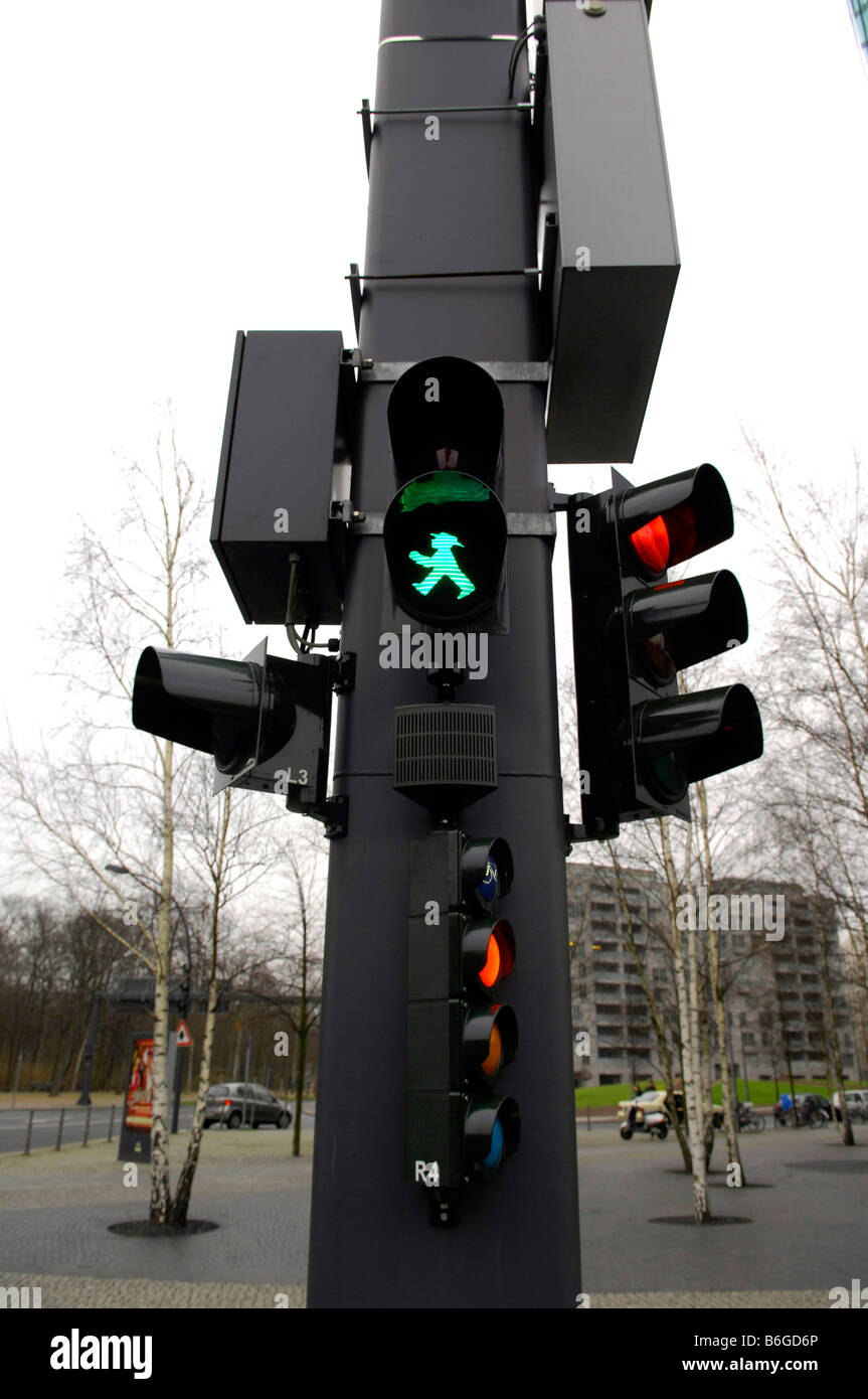 ampelman green man go sign traffic light berlin germany deustchland travel tourism city europe street urban Stock Photo