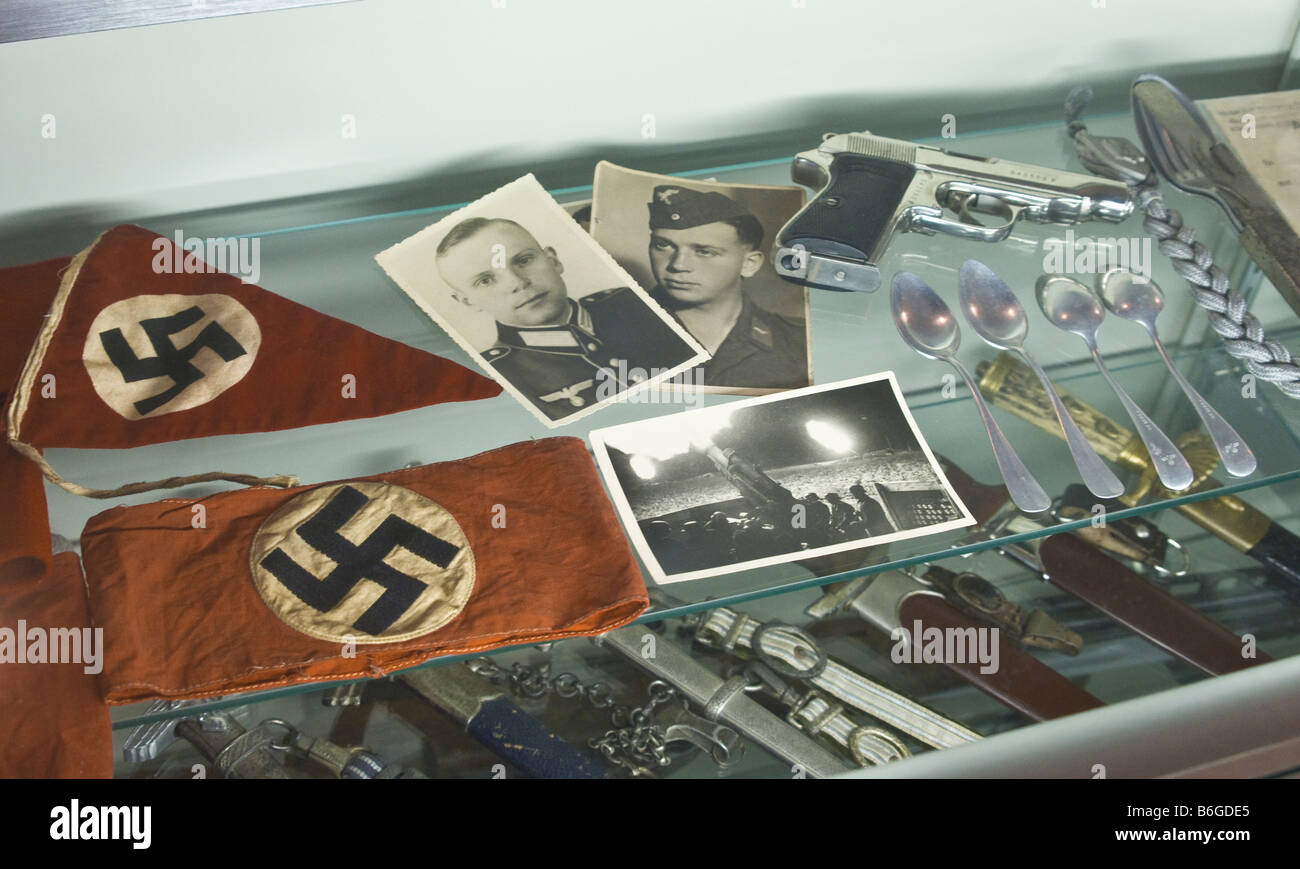 Collectors display case of Nazi war memorabilia. Stock Photo