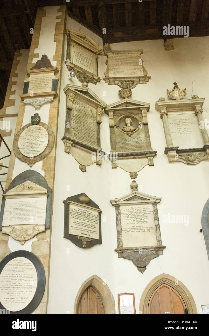 plaques on wall St Marys Church at Bury St Edmunds, Suffolk, UK Stock Photo