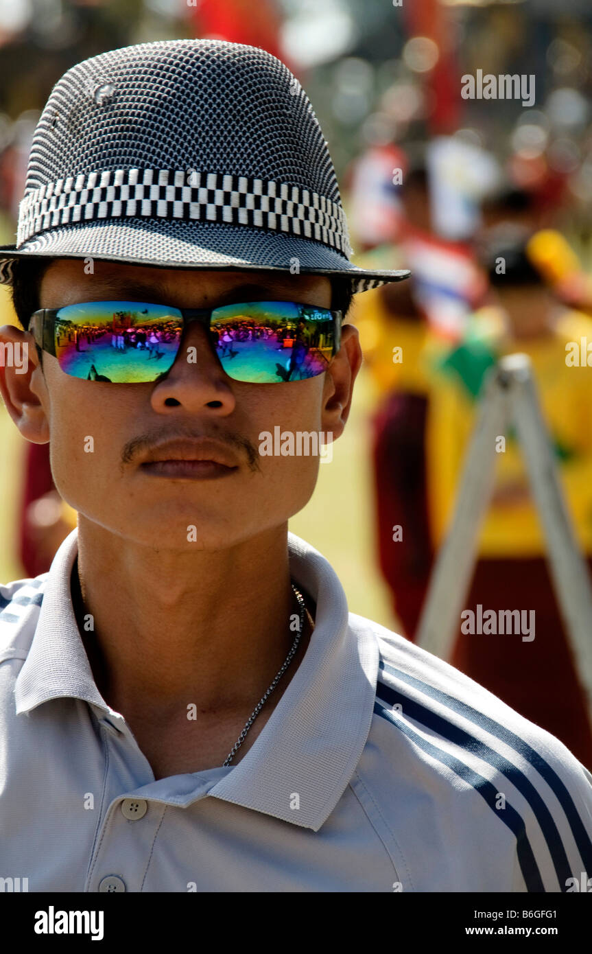 stylish man with rainbow sunglasses in Bangkok Thailand Stock Photo