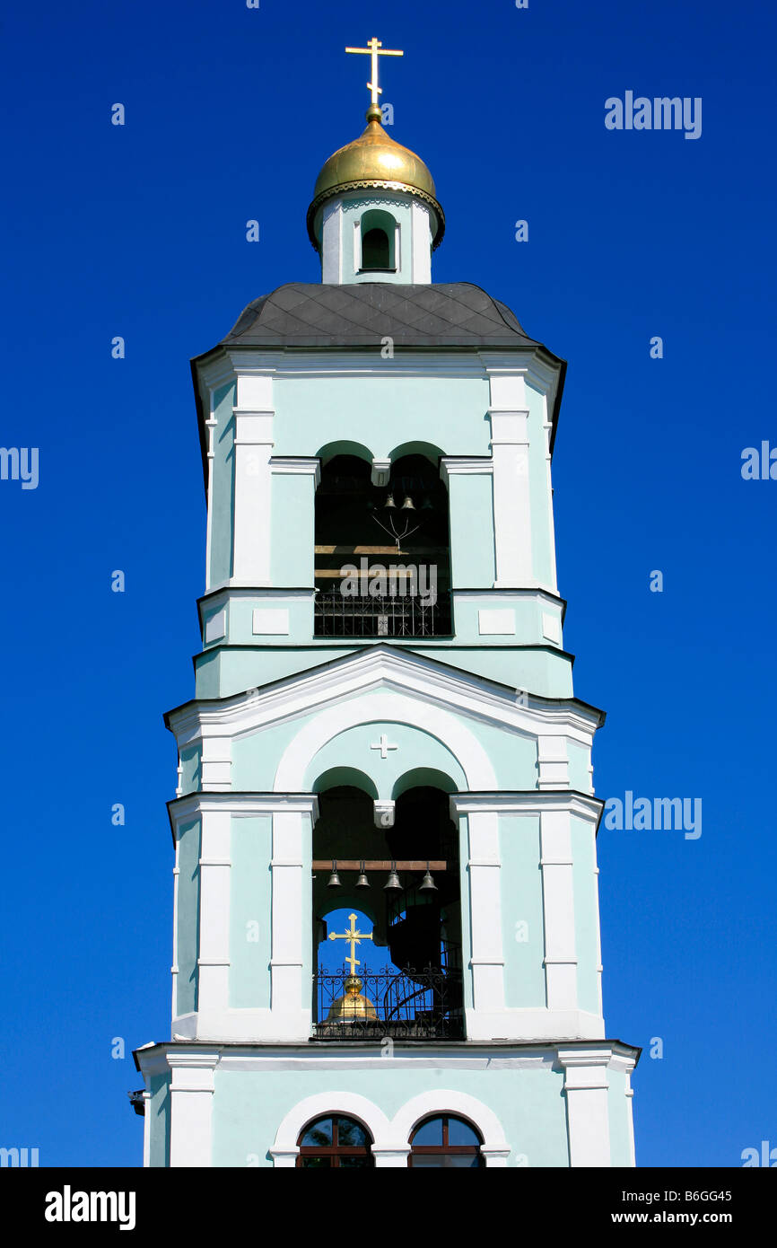 Bell-tower of the Church of the Holy Mother of God the Source of Life at the 18th century Neo-Gothic Tsaritsyno Estate in Moscow, Russia Stock Photo