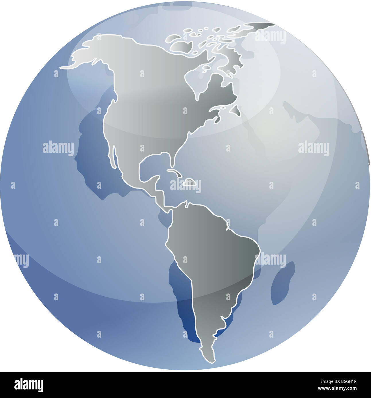Map of the Americas on a sperhical globe cartographical illustration ...