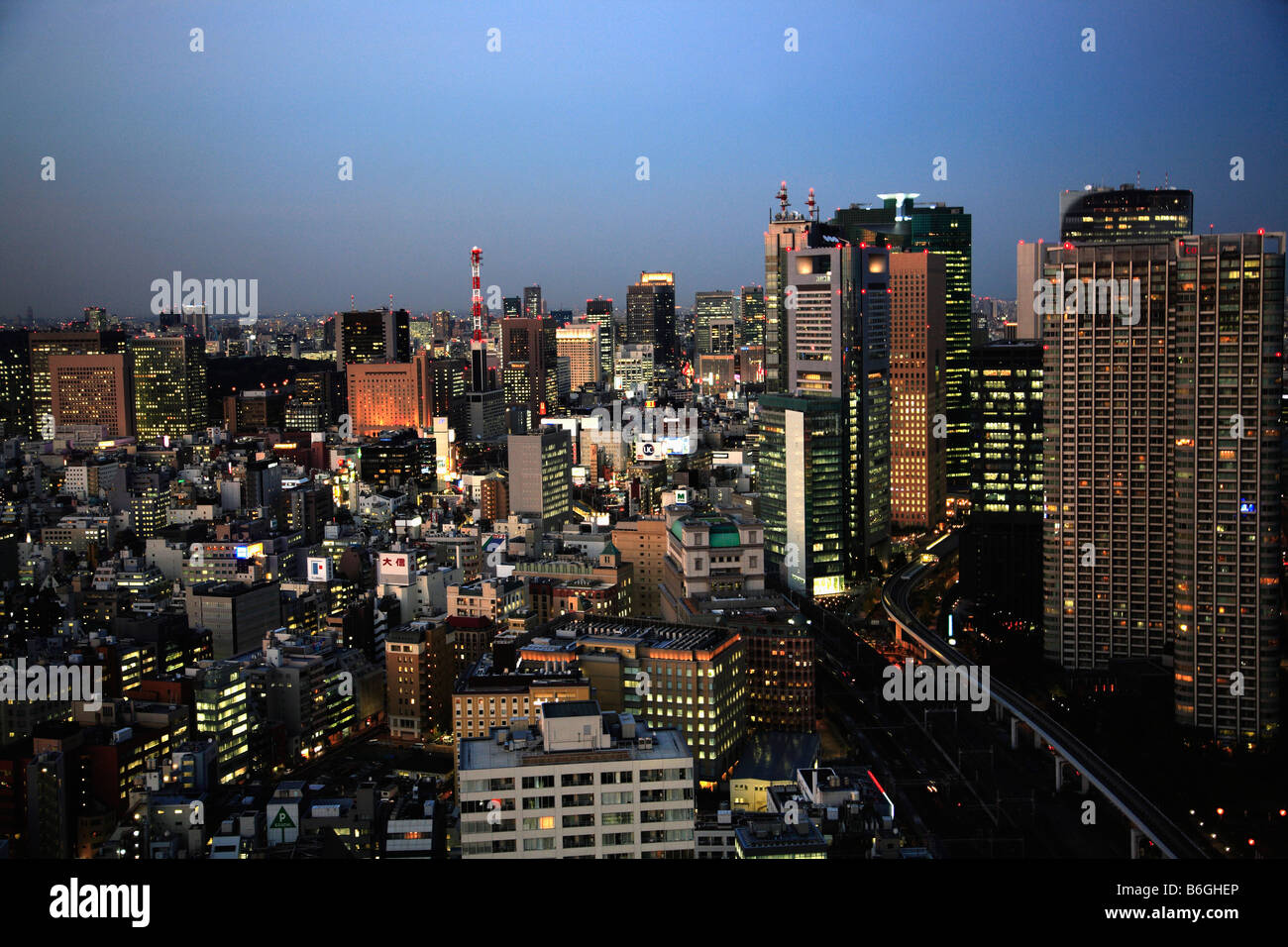 Japan Tokyo skyline at night general aerial view Stock Photo