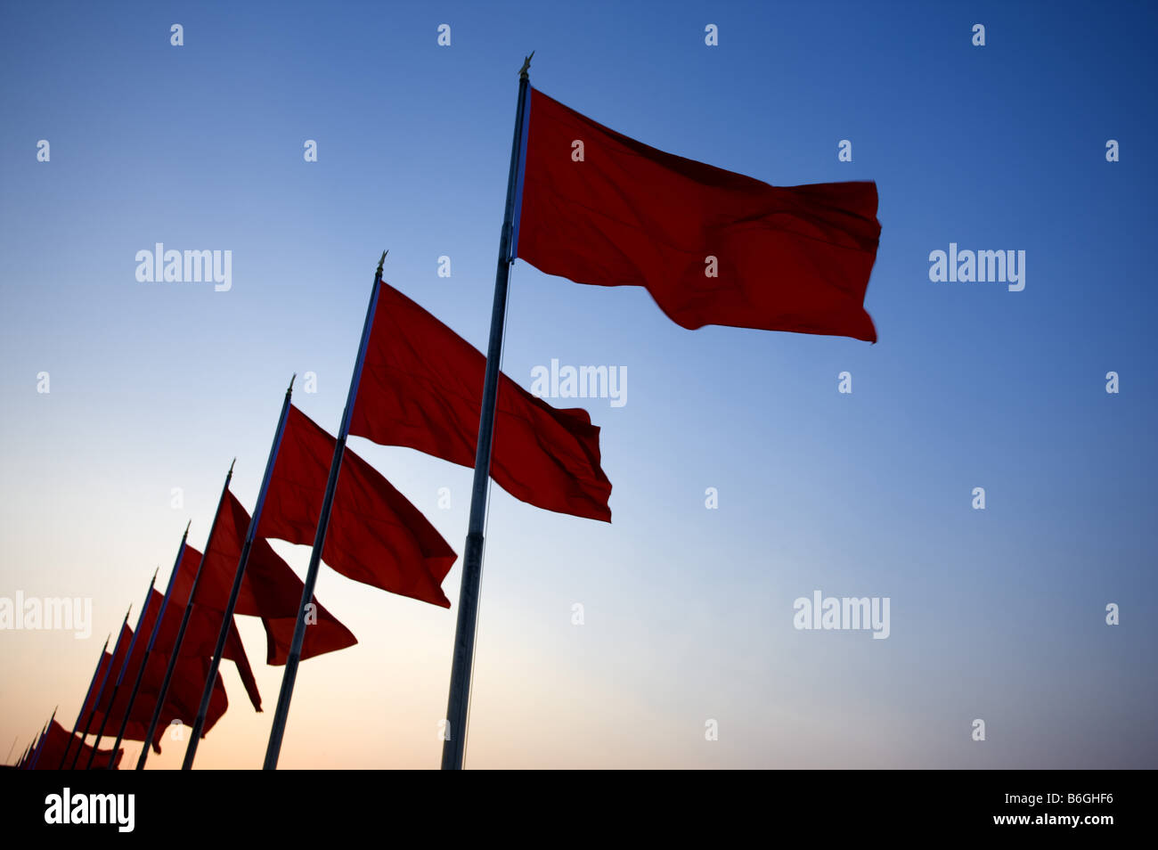 China Beijing Tiananmen Square row of red flags Stock Photo - Alamy