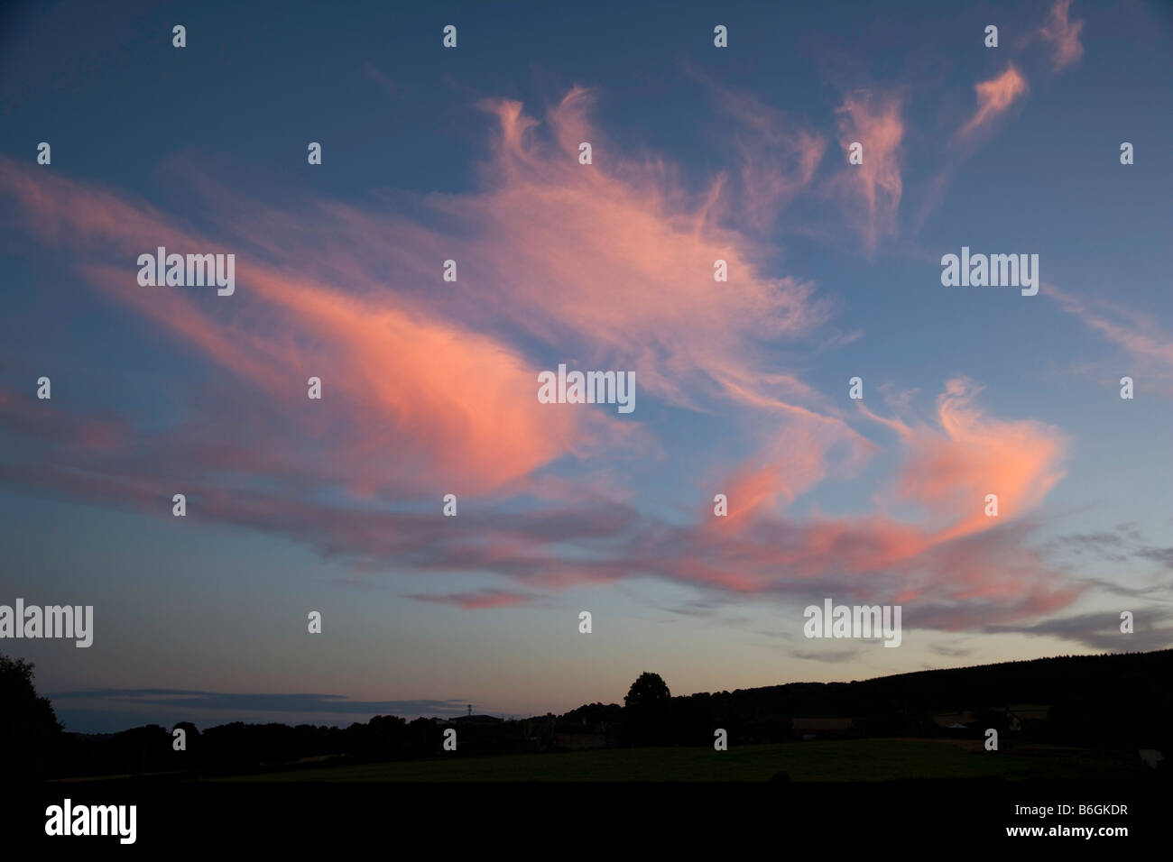 Pink sirus clouds at sunset UK Stock Photo