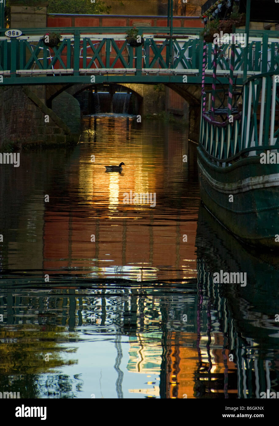 Rochdale Canal at dusk, Canal Street, Manchester City Centre. UK. Stock Photo