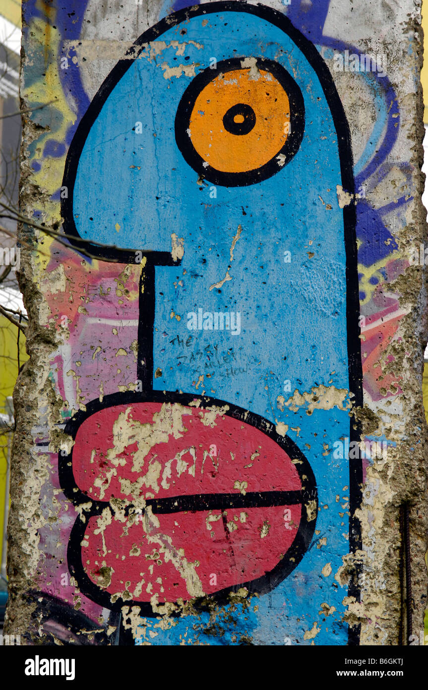 blue face cartoon character painted section berlin wall mauer relic germany deutschland thierry noir artist french Stock Photo