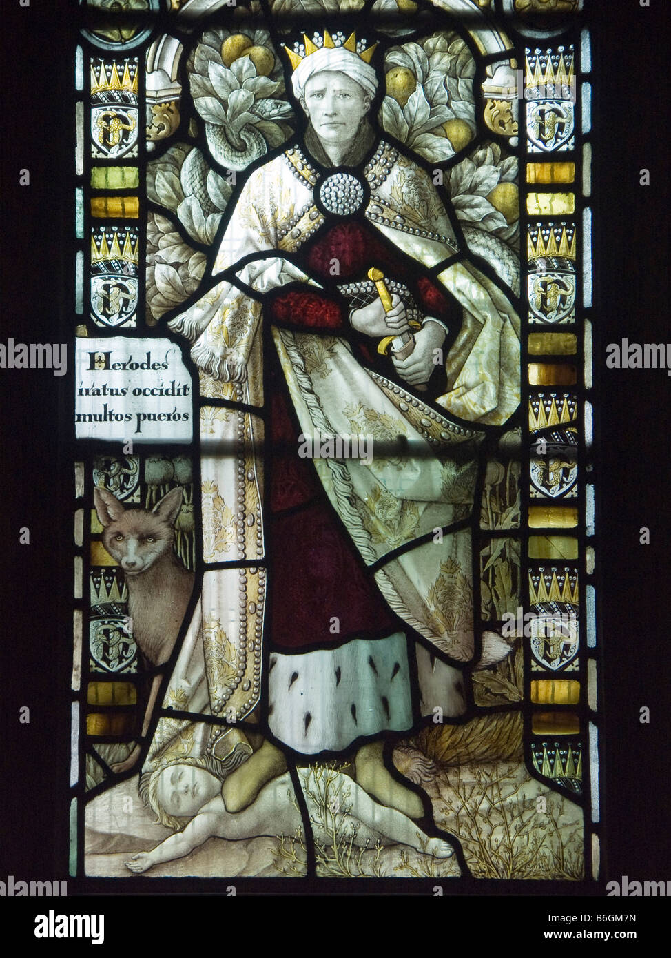 St Peter's Cathedral, Lancaster, UK. A stained glass window showing