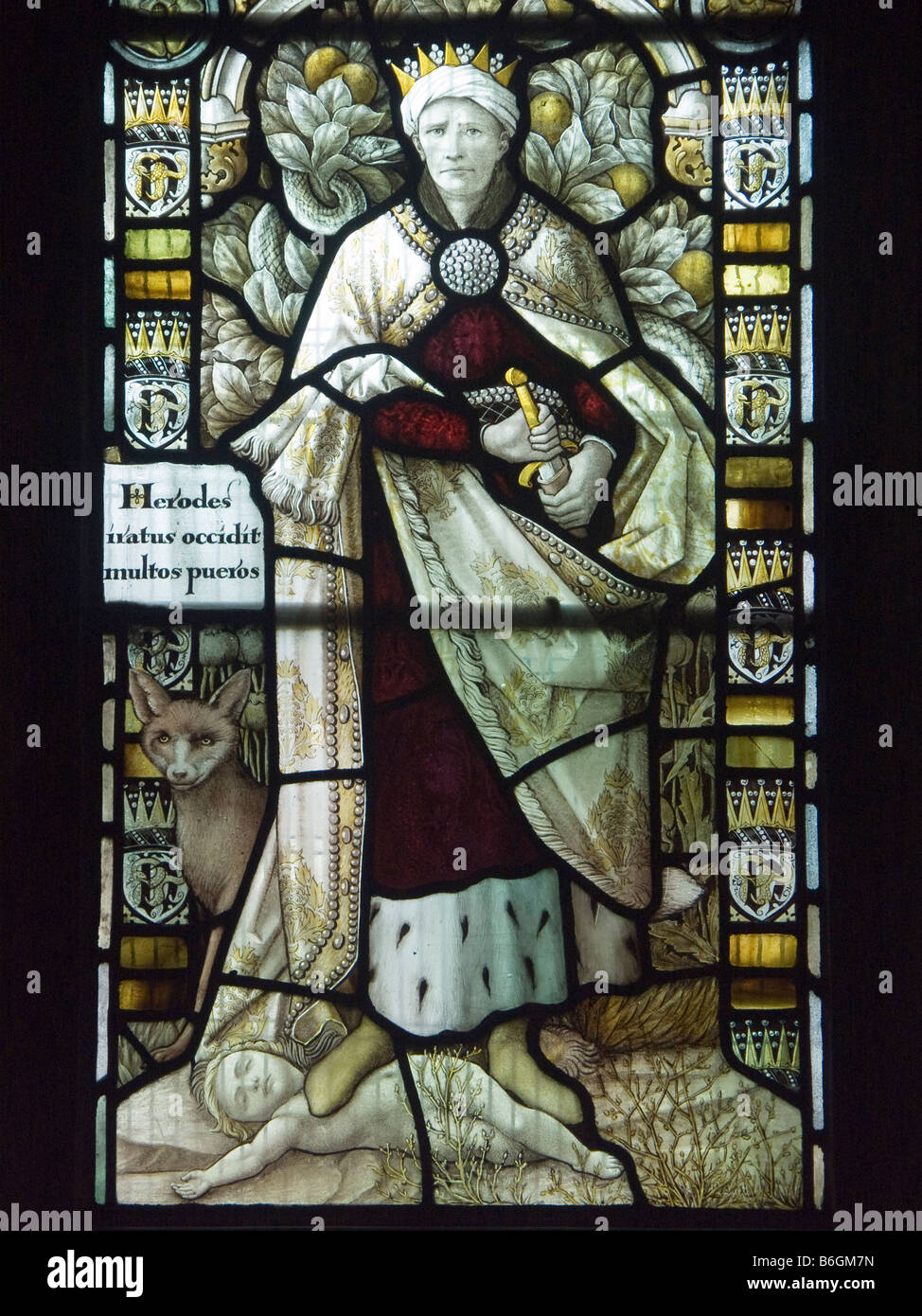 St Peter's Cathedral, Lancaster, UK. A stained glass window showing King Herod (made by the firm of Shrigley and Hunt, c1900) Stock Photo
