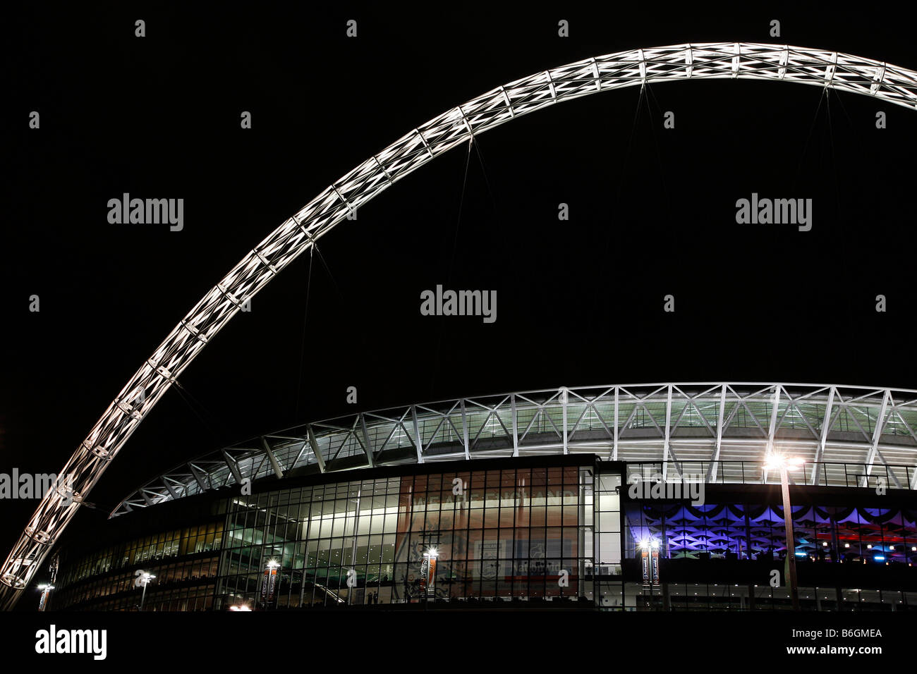 View of the new Wembley Stadium lit up at night Stock Photo