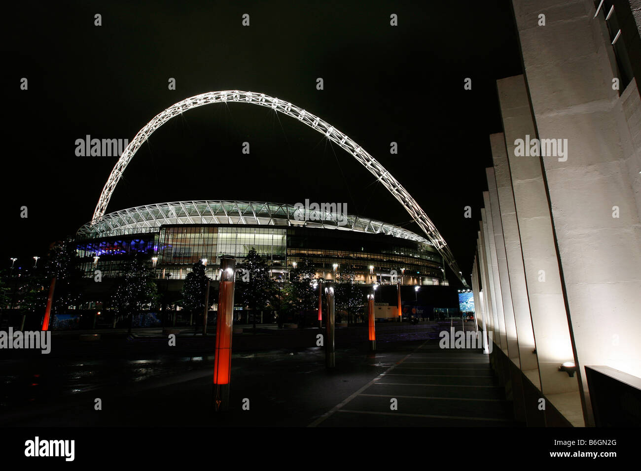 View of the new Wembley Stadium lit up at night Stock Photo