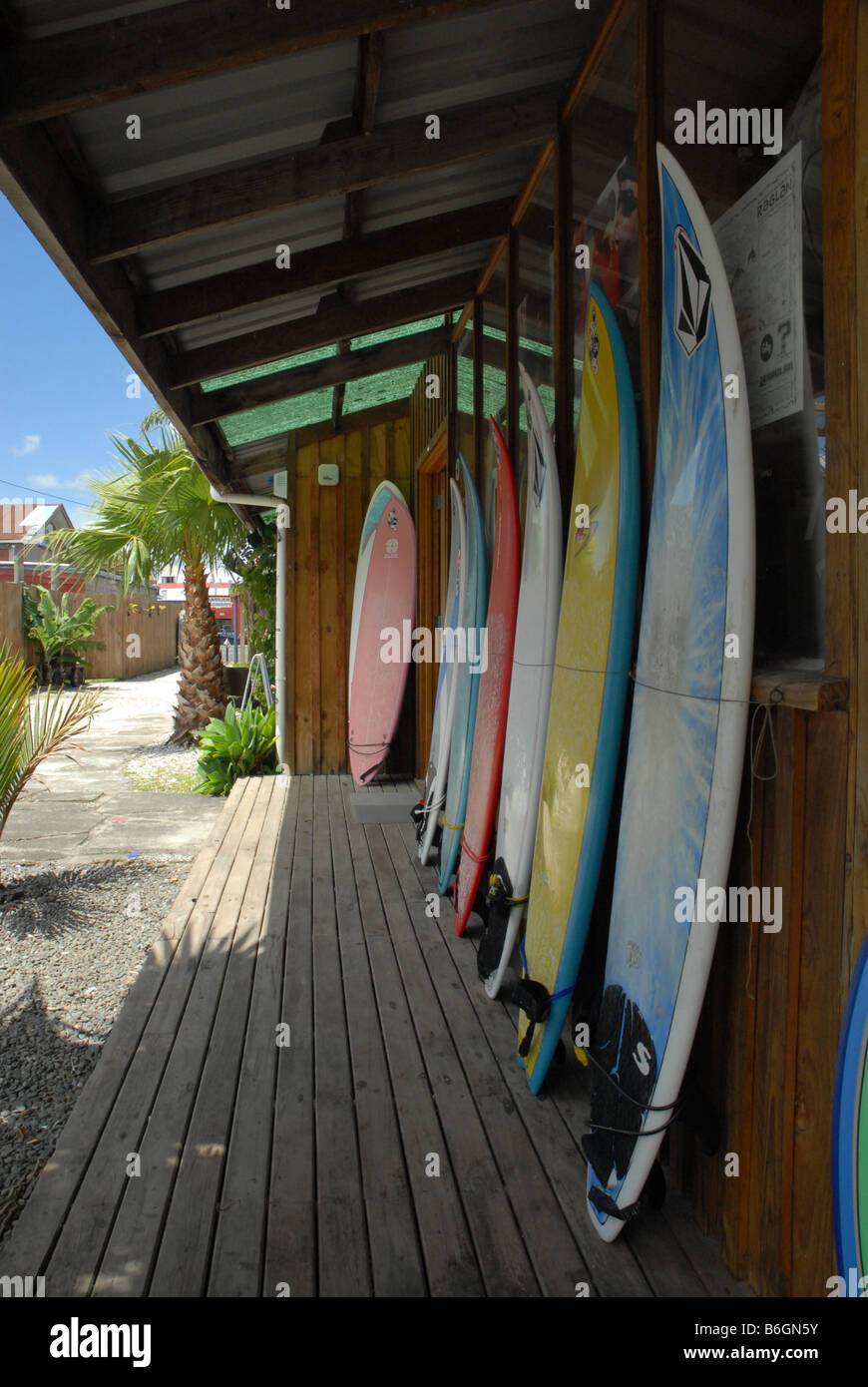 Surfboards outside a surf shop in New Zealand Stock Photo Alamy